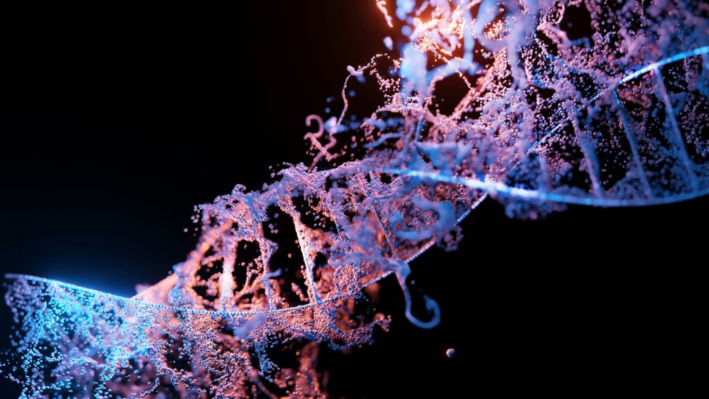 A bold blue and red wave contrasts with a dark setting, illustrating the intriguing science of genetic engineering in fiction.